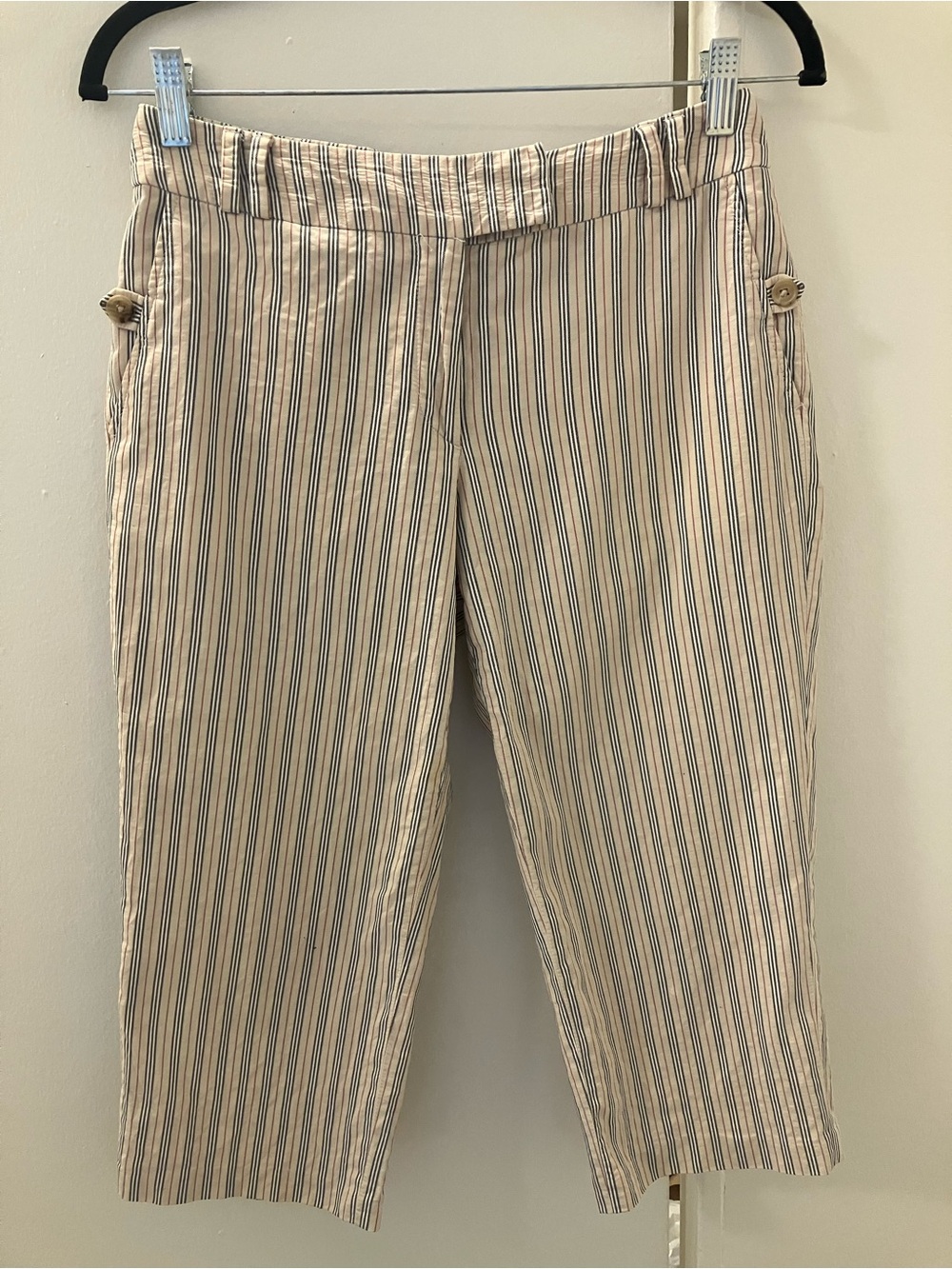 Burberry London Womens Cream Black Red Stripe Pedal Pusher Short Pants Sz USA 6